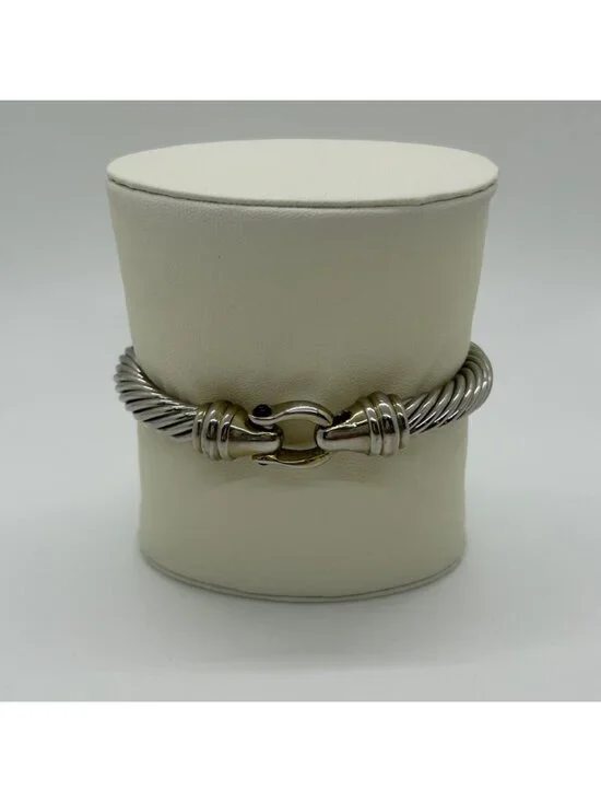 Silver & Gold-Tone Renaissance Magnetic Clasp Bracelet Bangle Cuff Two-Tone Link - Picture 9 of 13